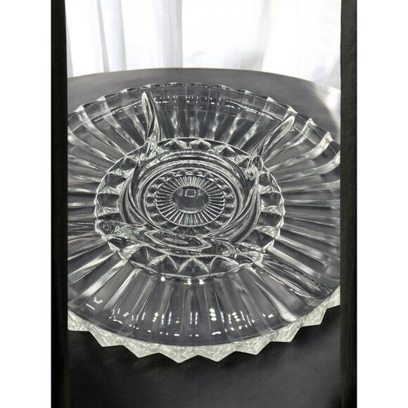Vintage Indiana Glass Lotus Clear 4 part Divided Relish Plate with Dip Cup Space - Picture 4 of 7